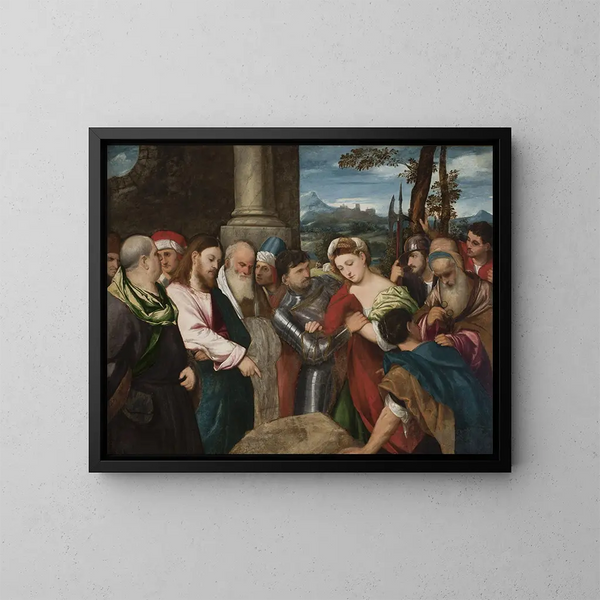 Jesus och den adulteresska kvinnan - Bonifacio Veronese — inramlat konstverk på väggen