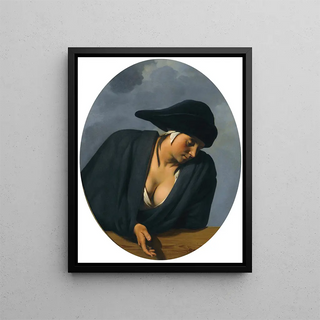 Caesar Van Everdingen - A  Peasant Woman Wearing A Black Hat Leaning On A Wooden Ledge.webp