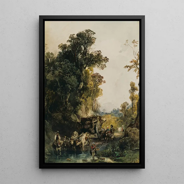 Le chariot de bois - Camille Joseph Étienne Roqueplan — inramlat konstverk på väggen