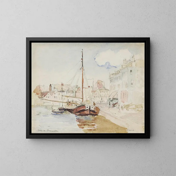 hamnen i Bryssel - Camille Pissarro — inramlat konstverk på väggen