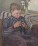 den reparerande kvinnan - Camille Pissarro — vy av konstverket
