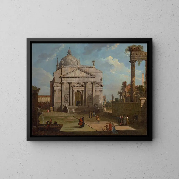 En nyckfullhet med Rödempteur-kyrkan - Canaletto — inramlat konstverk på väggen