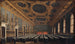 Le Doge et le Grand Conseil dans la Sala del Maggior Consiglio - Canaletto — vy av konstverket