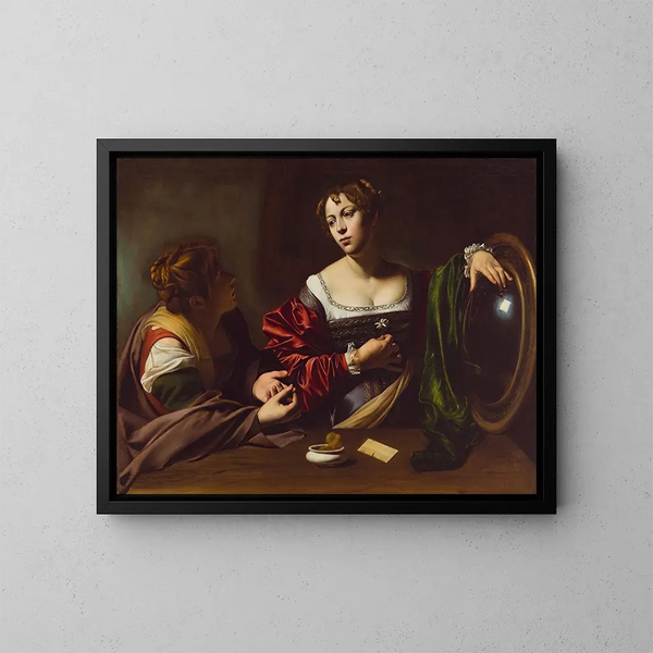 Martha och Maria Magdalena - Le Caravage — inramlat konstverk på väggen