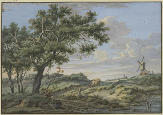 Carel Lodewijk Hansen - Rechts eine Windmhle auf dem Weg ein Wagen mit Stroh.webp