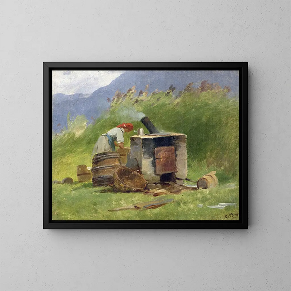 Lavoir en plein air - Carl Bolze — inramlat konstverk på väggen