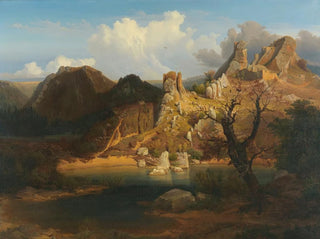 Carl Dahl - Landscape with rugged cliffs and mountain lake.webp