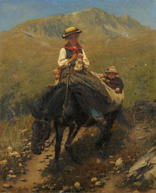 Carl Diethelm Meyer - Woman of the Valais with Two Children on a Mule.webp