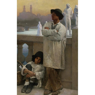 Carl Ernst von Stetten - Young sculptors on a bridge in Paris the old Trocadero in the distance.webp