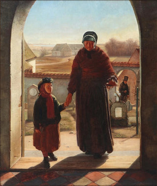 Carl Ferdinand Andersen - Moder og barn ved indgangen til kirken.webp