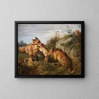Carl Friedrich Deiker - Two foxes fighting for their prey.webp