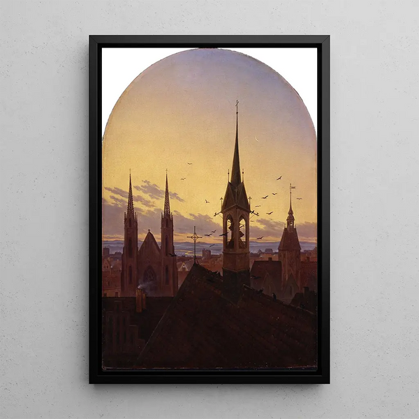 Carillon du matin, gammal tysk stad i morgonljuset - Carl Gustav Carus — inramlat konstverk på väggen
