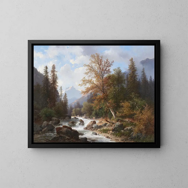 Ruisseau de montagne à Ramsau - Carl Hasch — inramlat konstverk på väggen