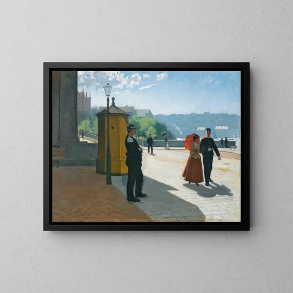 Soldater framför Nationalmuseum i Stockholm - Carl Hedelin — inramlat konstverk på väggen