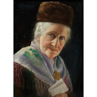 Carl Heuser - Portrait Of An Old Lady With Fur Hat.webp