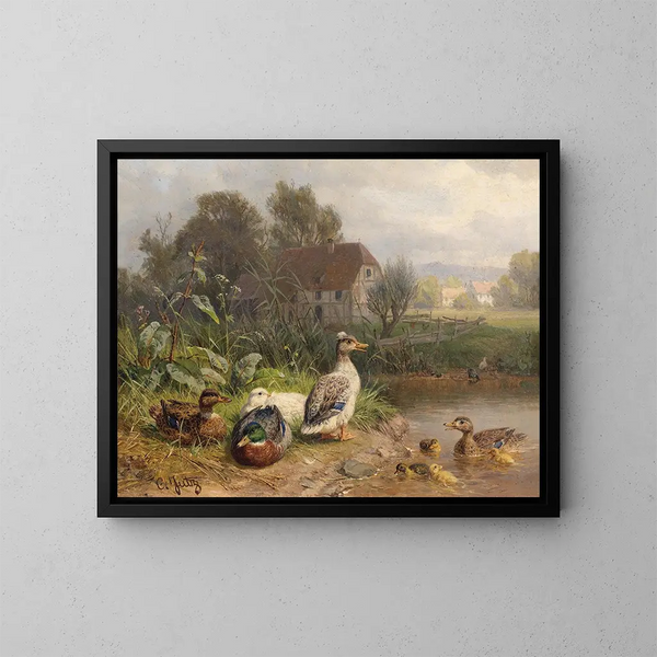Kanadagäss vid dammen - Carl Jutz — inramlat konstverk på väggen