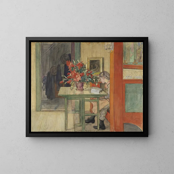 Lisbeth läsande - Carl Larsson — inramlat konstverk på väggen