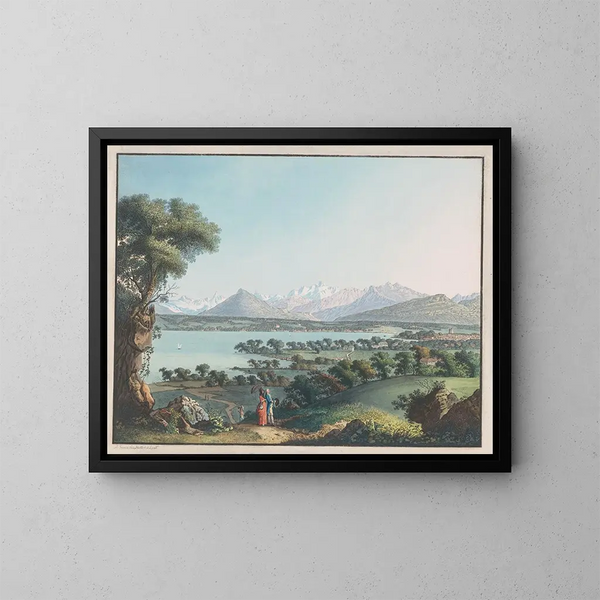 Vue du Mont-Blanc et d'une partie de Genève - Carl Ludwig Hackert — inramlat konstverk på väggen