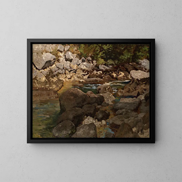 Ruisseau de montagne avec des rochers - Carl Schuch — inramlat konstverk på väggen