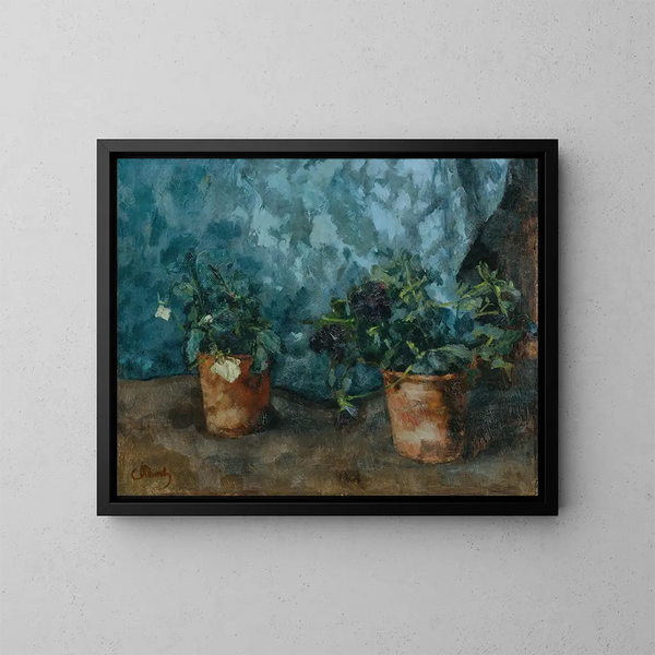 stilleben med blomkrukor - Carl Schuch — inramlat konstverk på väggen