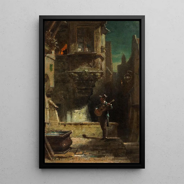 La Sérénade - Carl Spitzweg — inramlat konstverk på väggen
