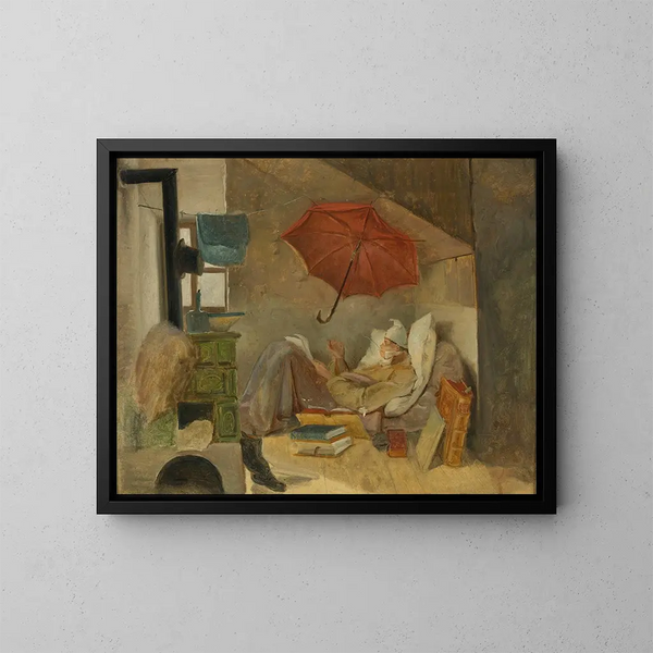 Den fattige poeten - Carl Spitzweg — inramlat konstverk på väggen