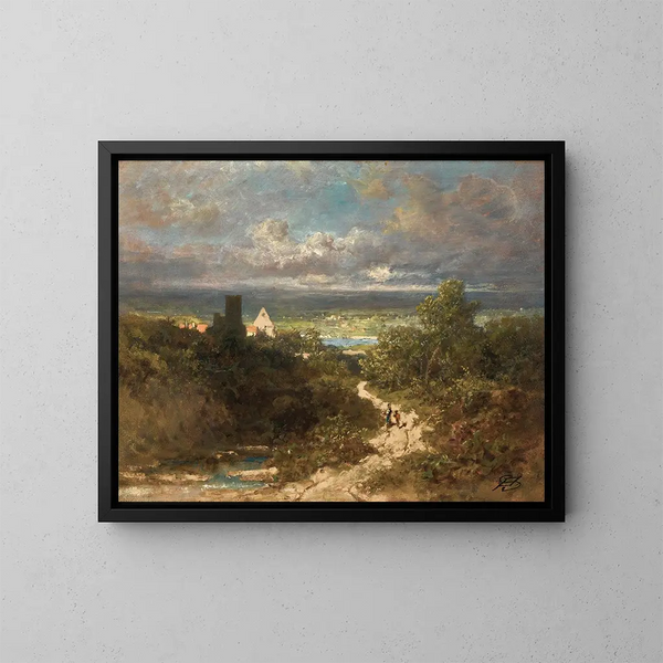 Landskap med flod - Carl Spitzweg — inramlat konstverk på väggen