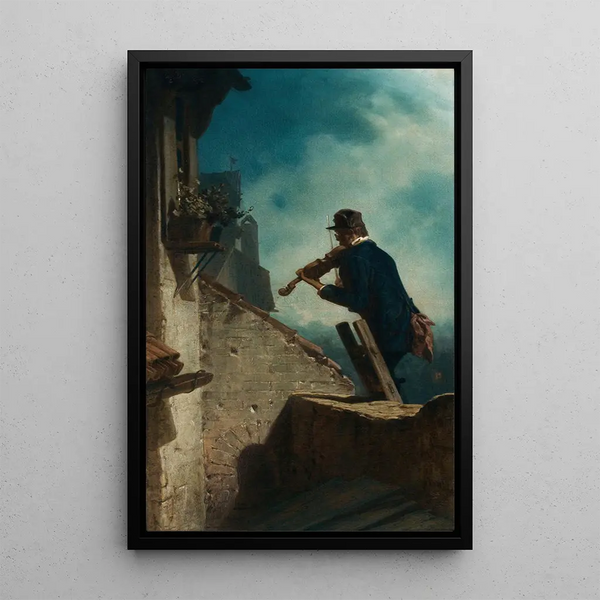 La Sérénade - Carl Spitzweg — inramlat konstverk på väggen