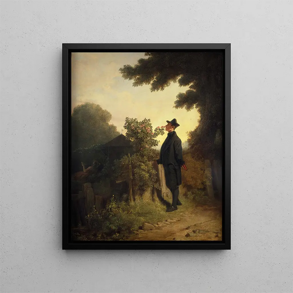 L'amant de roses - Carl Spitzweg — inramlat konstverk på väggen