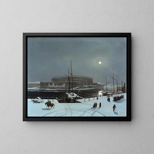 Vue du Palais Royal de Stockholm en hiver - Carl Stefan Bennet — inramlat konstverk på väggen