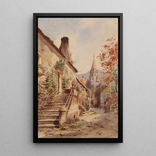 Sommardag i Schwallenbach i Wachau - Carl Wenzel Zajicek — inramlat konstverk på väggen