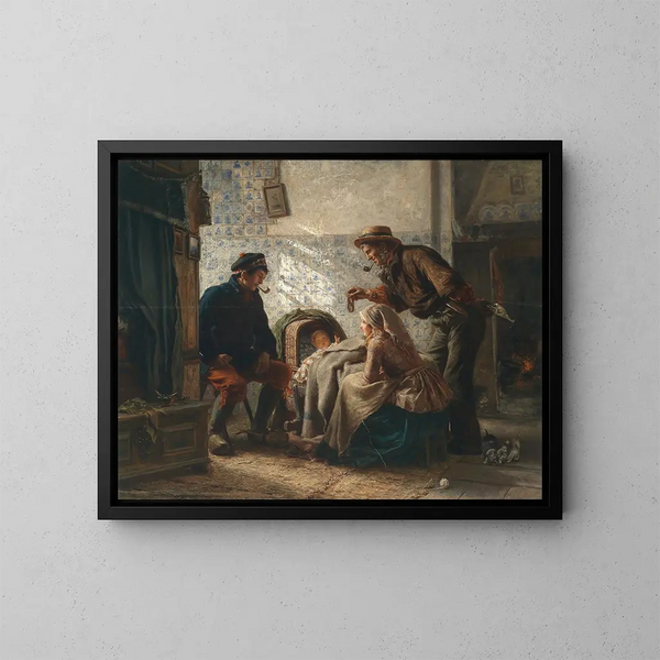 À la crèche - Carl Wilhelm Hübner — inramlat konstverk på väggen