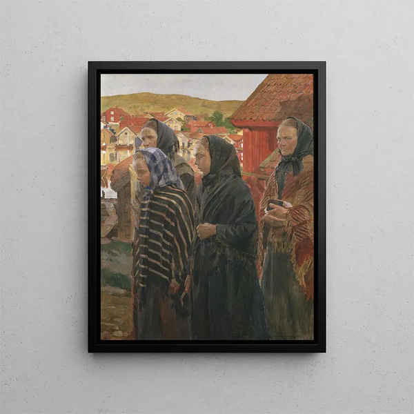 Les femmes de pêcheurs reviennent de l'église - Carl Wilhelmson — inramlat konstverk på väggen