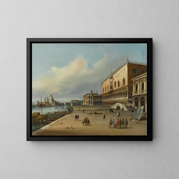 Venise, vy över Riva degli Schiavoni mot Dogana och Santa Maria della Salute - Carlo Grubacs — inramlat konstverk på väggen