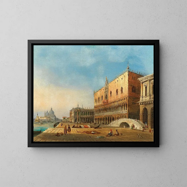 Venedig, vy över bukten vid San Marco och Dogepalatset med Santa Maria della Salute i bakgrunden - Carlo Grubacs — inramlat konstverk på väggen