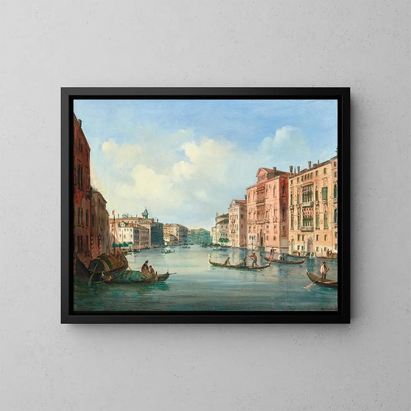 Venedig, vy över Grand Canal med Palazzo Cavalli-Franchetti och Palazzo Barbaro - Carlo Grubacs — inramlat konstverk på väggen