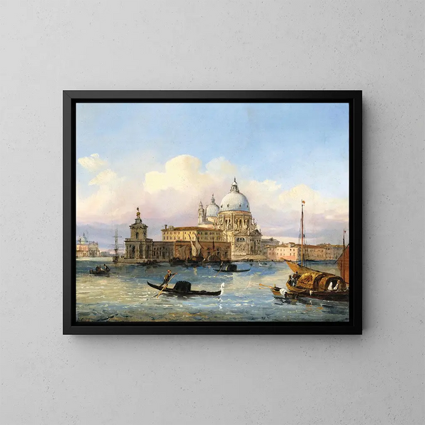 Venise, ingången till Grand Canal med Santa Maria della Salute och Punta della Dogana - Carlo Grubacs — inramlat konstverk på väggen