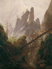 landskapsbild av klippiga berg i Elbe-bergens sandsten - Caspar David Friedrich — vy av konstverket
