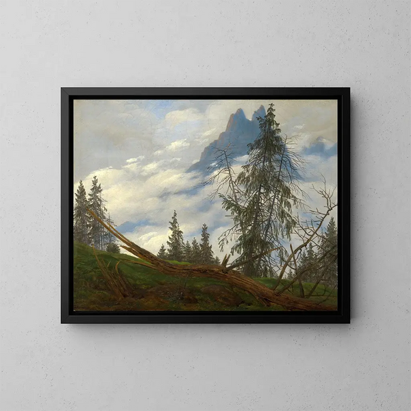 bergstopp med flytande moln - Caspar David Friedrich — inramlat konstverk på väggen