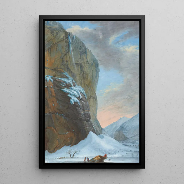 La chute du Staubbach dans la vallée de Lauterbrunnen en hiver - Caspar Wolf — inramlat konstverk på väggen