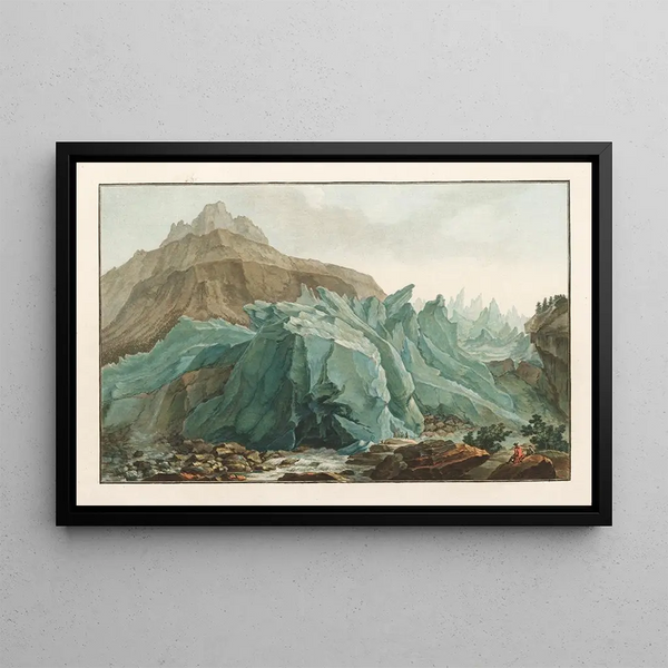 La Lütschine som rinner ut ur den nedre glaciären i Grindelwald - Caspar Wolf — inramlat konstverk på väggen
