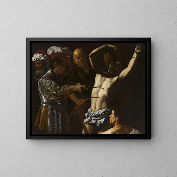 Saint Sébastien - Cecco del Caravaggio — inramlat konstverk på väggen