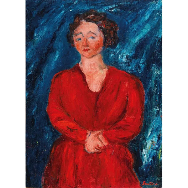 Cham Soutine - La Femme en rouge au fond bleu.webp