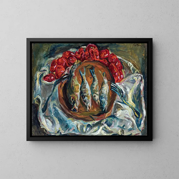 Fiskar och tomater - Chaïm Soutine — inramlat konstverk på väggen