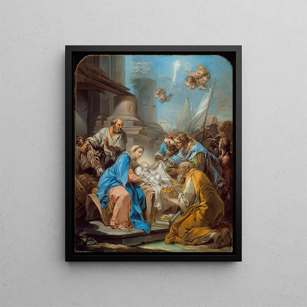 L'Adoration des Mages - Charles André van Loo — inramlat konstverk på väggen