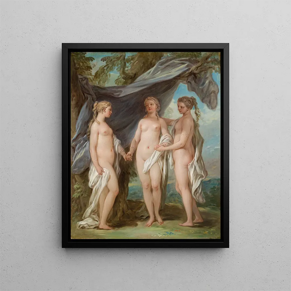 Les Trois Grâces - Charles André van Loo — inramlat konstverk på väggen