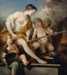 Venus och Cupido med Mars armar - Charles André van Loo — vy av konstverket
