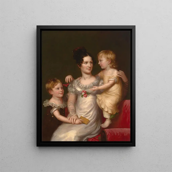 Sarah Weston Seaton med sina barn Augustine och Julia - Charles Bird King — inramlat konstverk på väggen