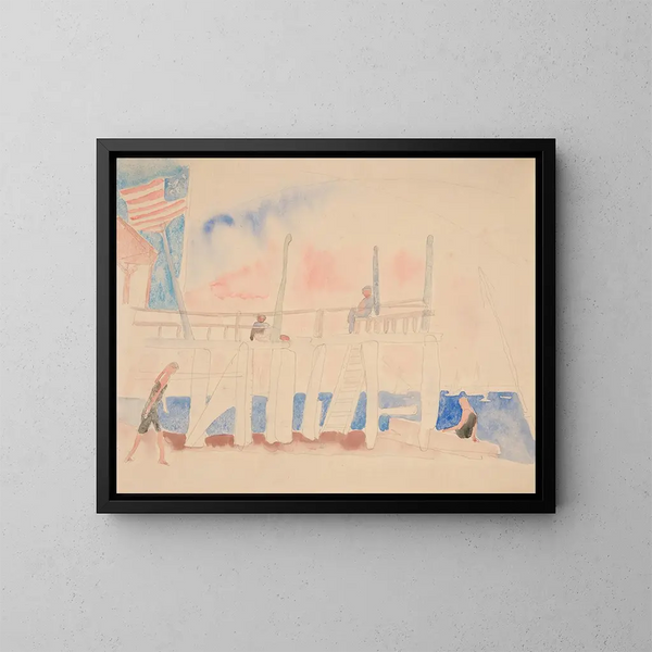 Quai med fyra figurer - Charles Demuth — inramlat konstverk på väggen
