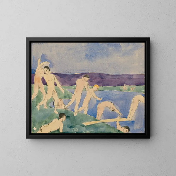 tolv nakna pojkar på stranden - Charles Demuth — inramlat konstverk på väggen